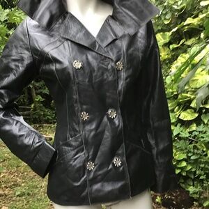 Vintage double breasted leather grey jacket